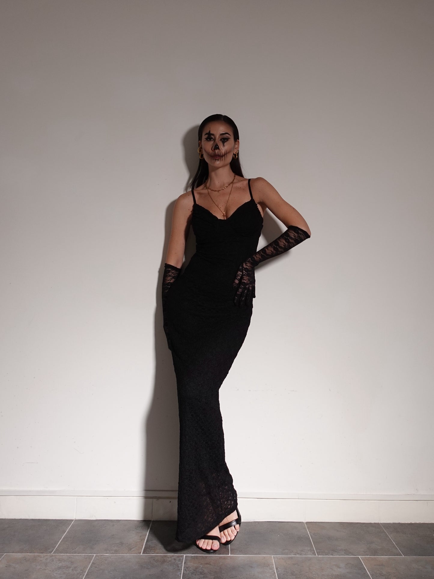 LONG DRESS LACE CON COPPETTE - NERO 6288