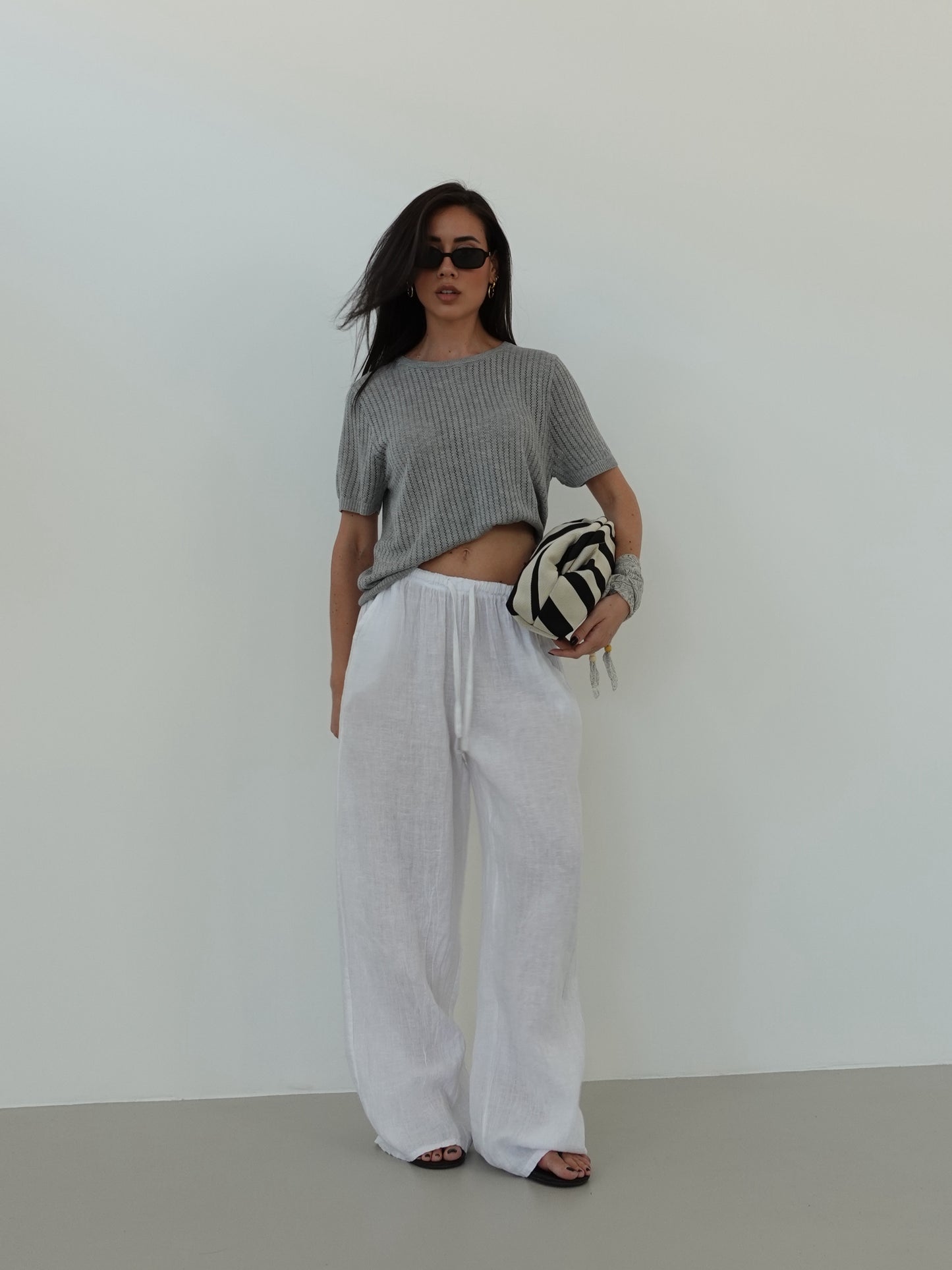 T-SHIRT IN FILO CON FOULARD - GRIGIO 3105