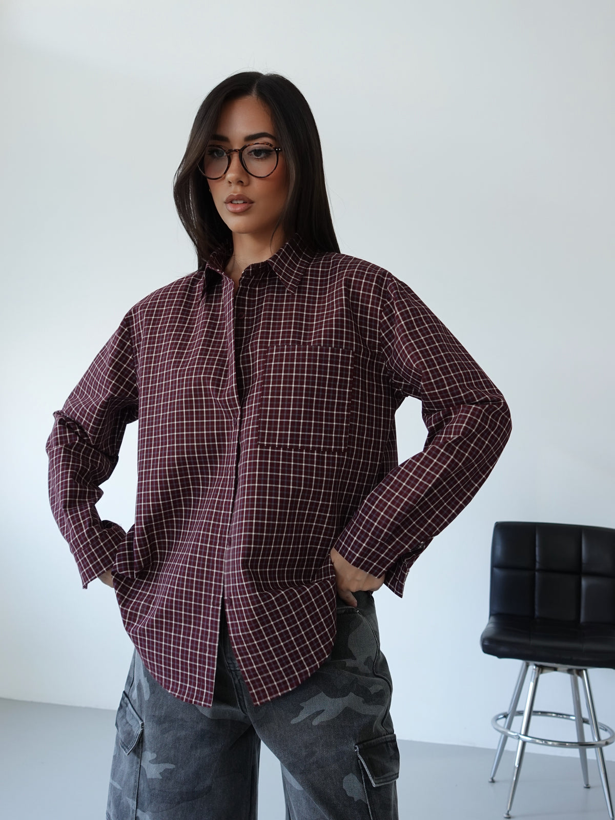 CAMICIA A QUADRETTI 100% COTONE - BURGUNDY 22189
