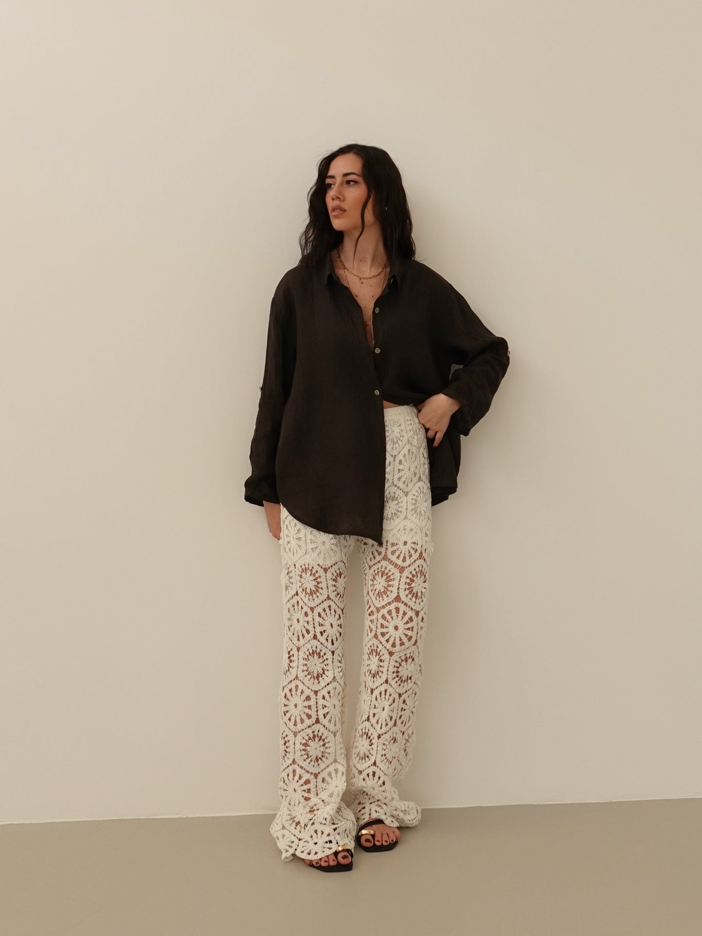 CAMICIA SAHARA 100% LINO - CIOCCOLATO 03168