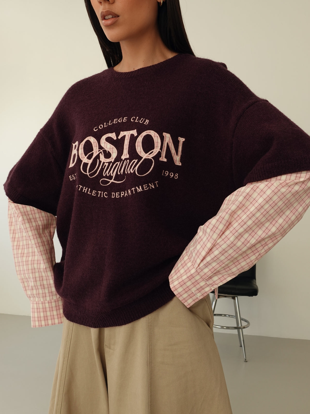 MAGLIONCINO CON MANICA CAMICIA - PRUGNA/ROSA 8166
