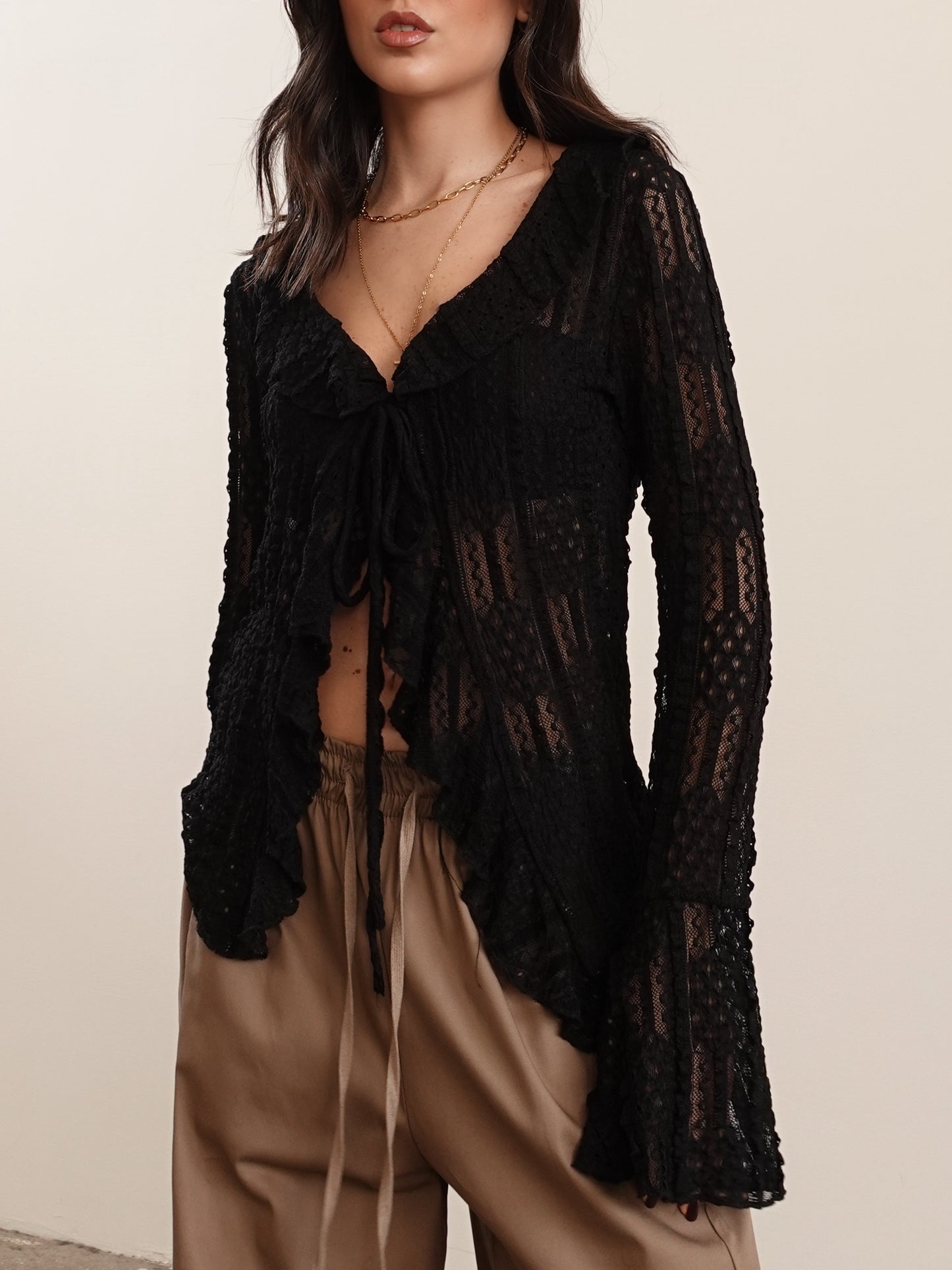 BLUSA TRAFORATA IN PIZZO - NERO 14960