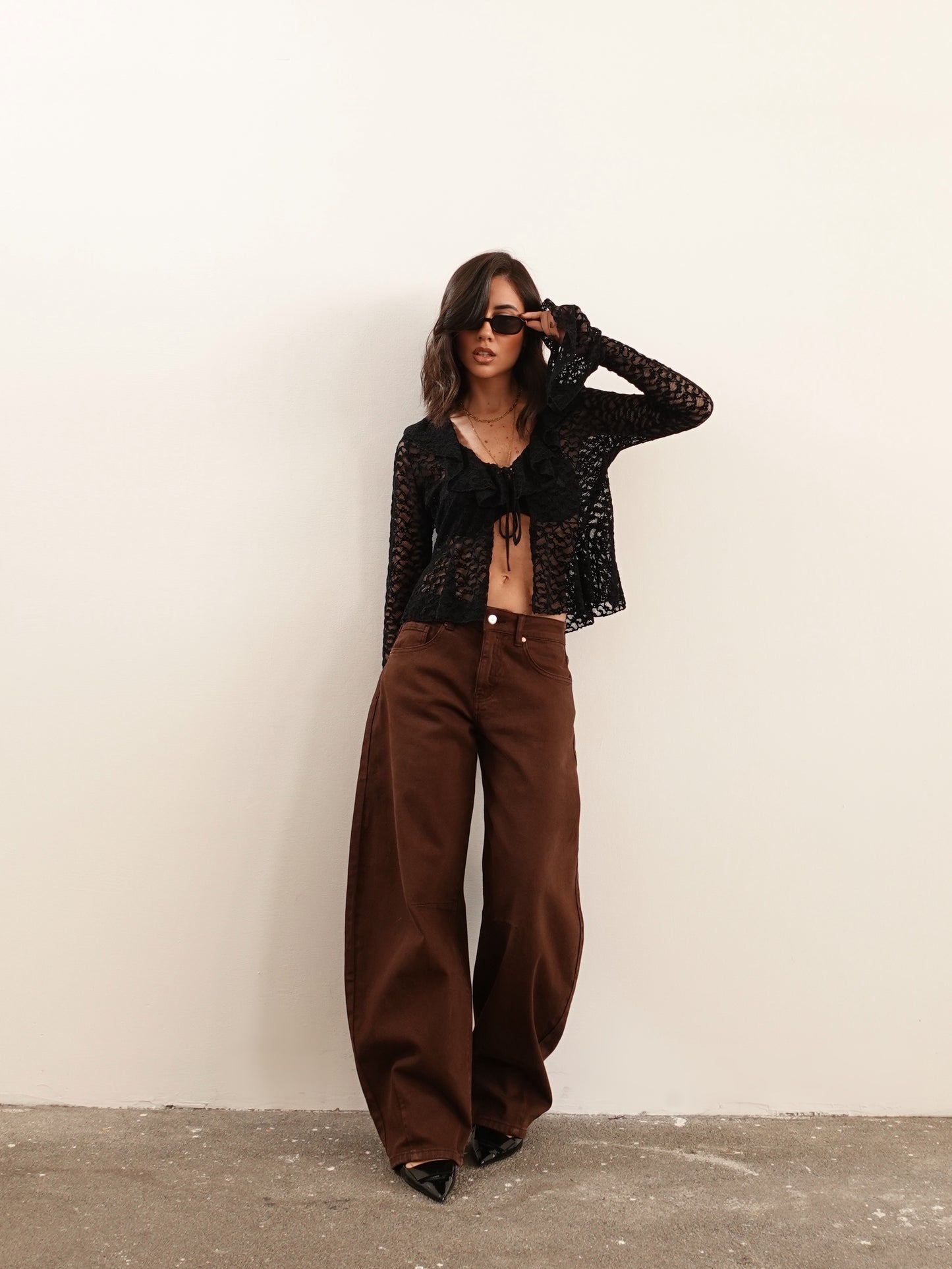 BLUSA IN PIZZO VELVET - NERO 133381