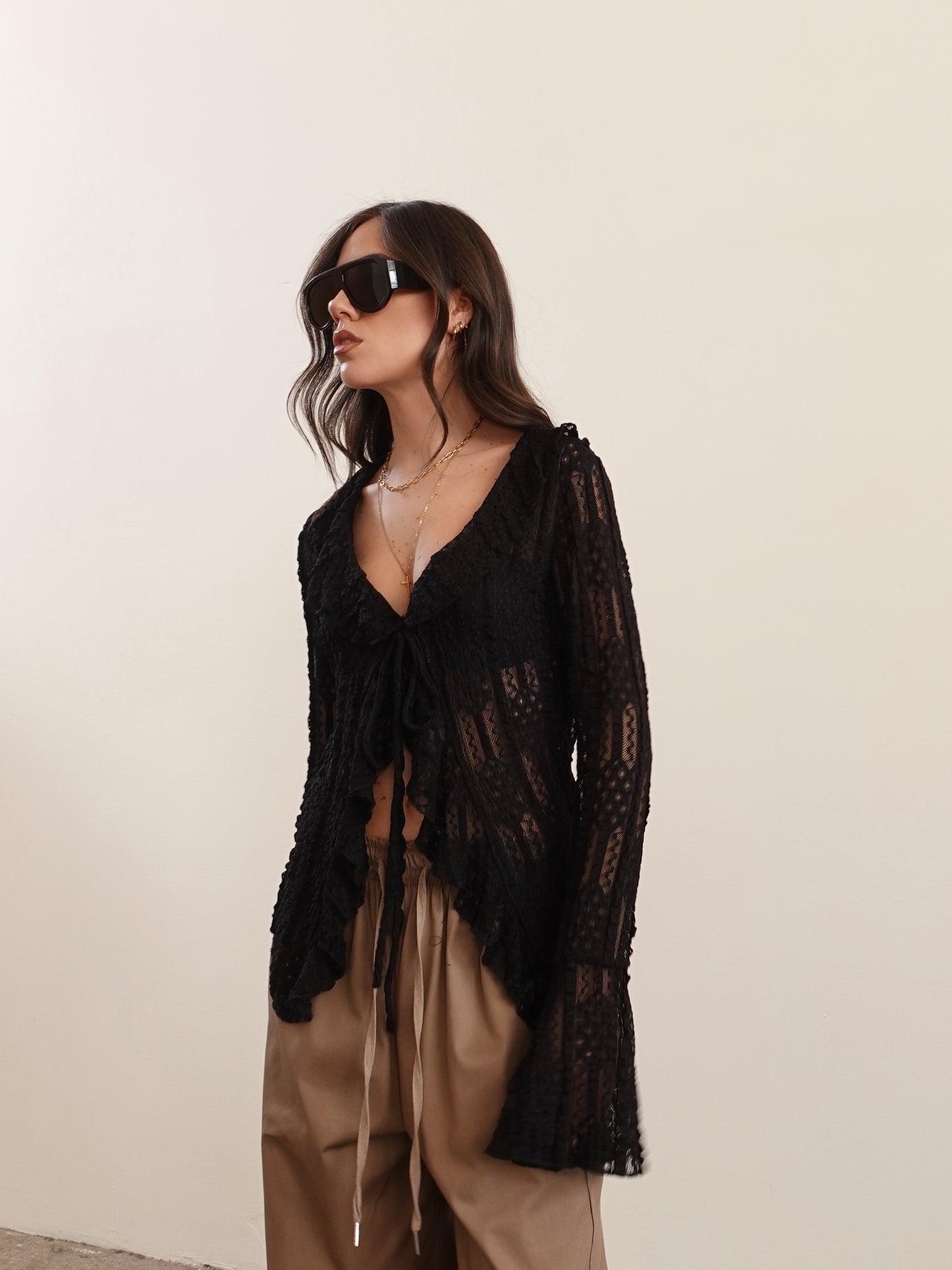 BLUSA TRAFORATA IN PIZZO - NERO 14960