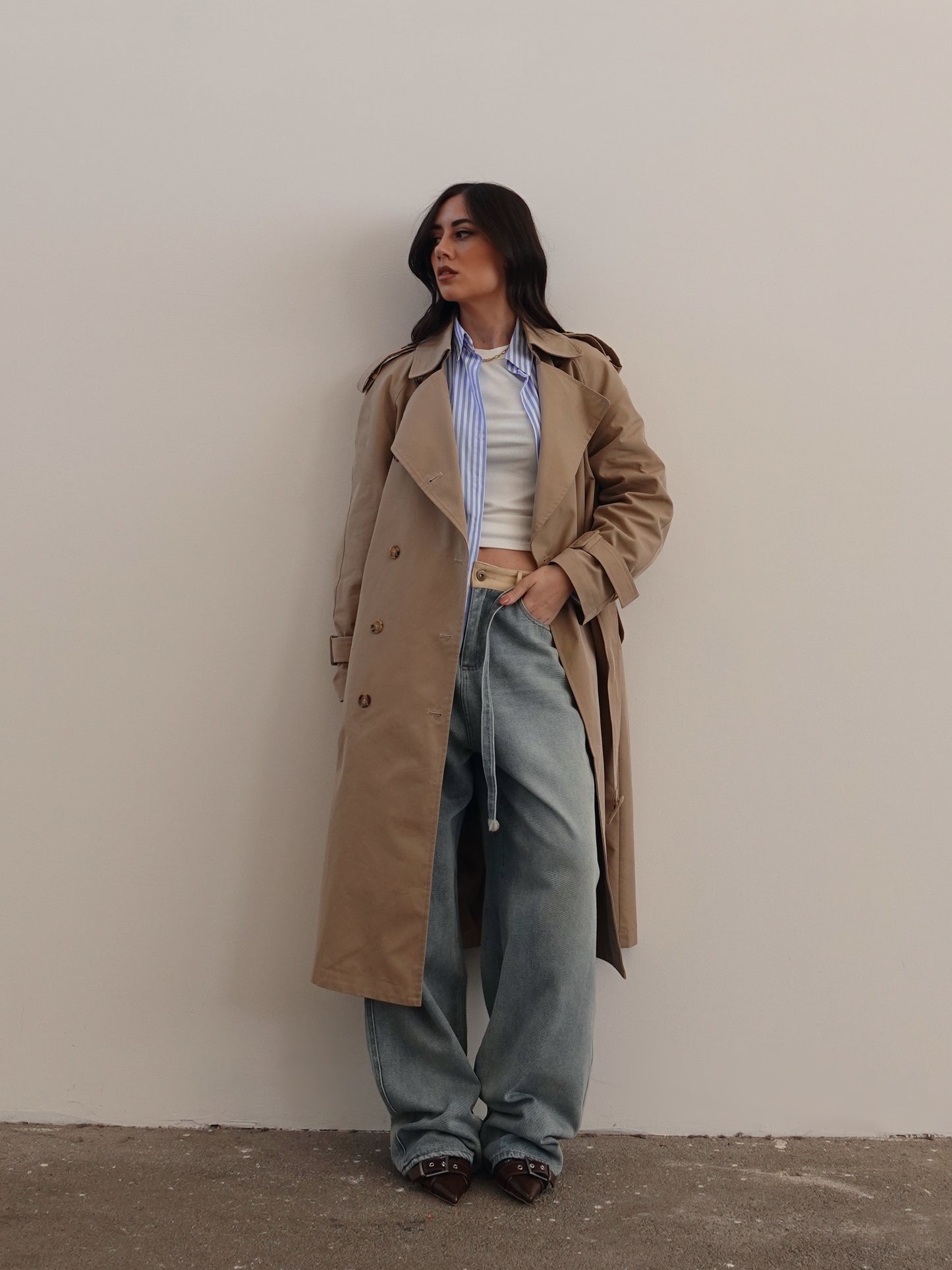 JEANS WIDE LEG CON DETTAGLI IN COTONE - SABBIATO/BEIGE 43042