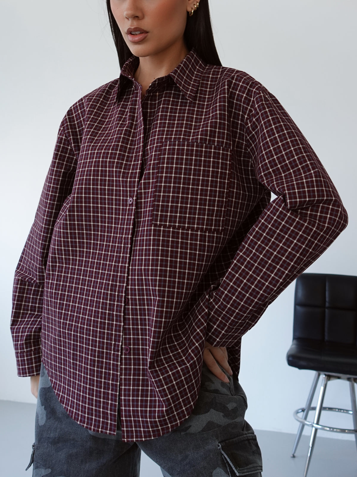 CAMICIA A QUADRETTI 100% COTONE - BURGUNDY 22189