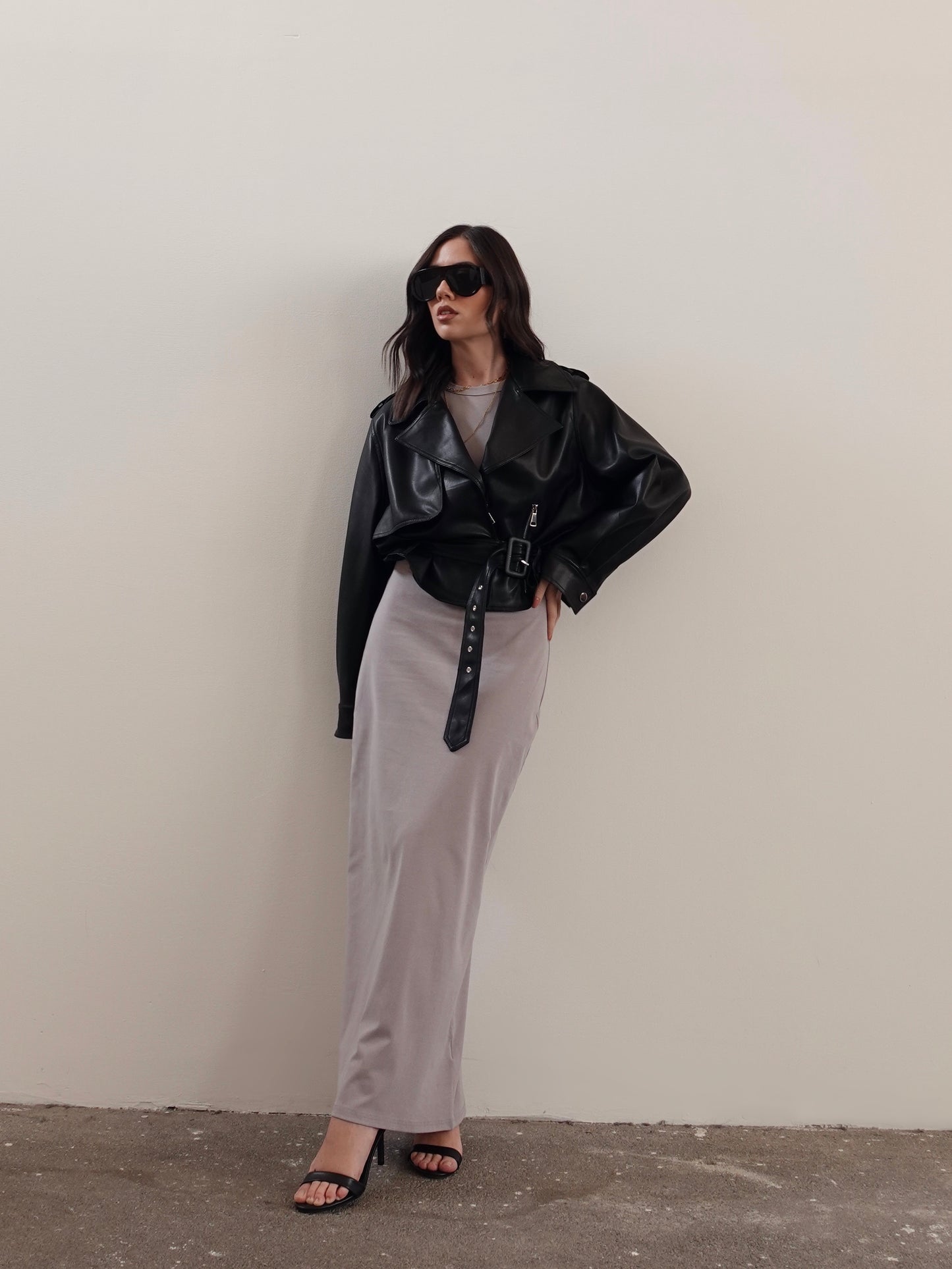 CHIODO IN ECOPELLE CON CINTURA - NERO 9325