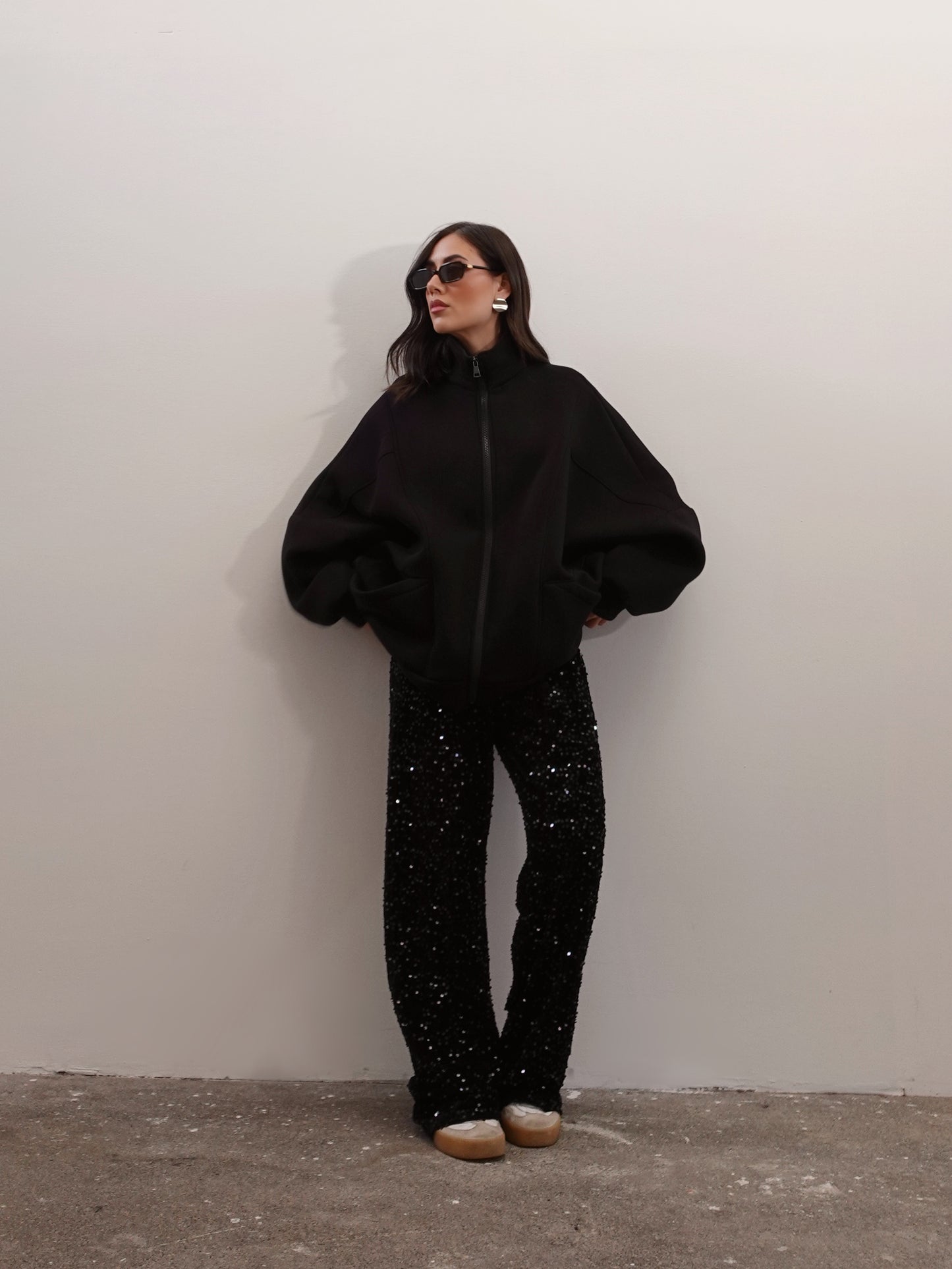 FELPA OVER CON ZIP - NERO 39553