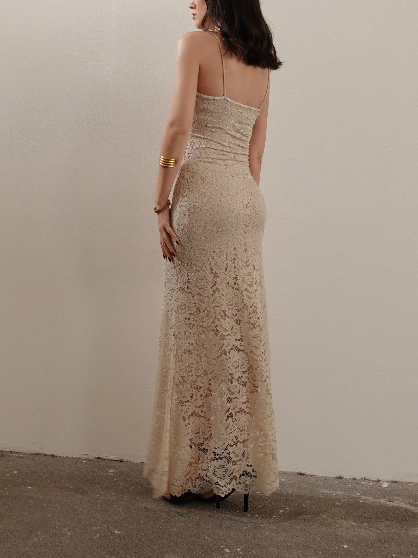LONG DRESS IN MACRAME' - CREMA 34305