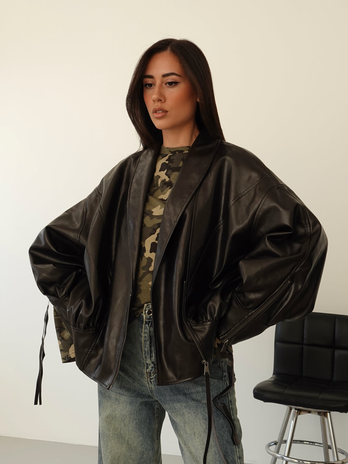 BOMBER SHIBUYA OVERSIZE IN ECOPELLE - CIOCCOLATO HAR036