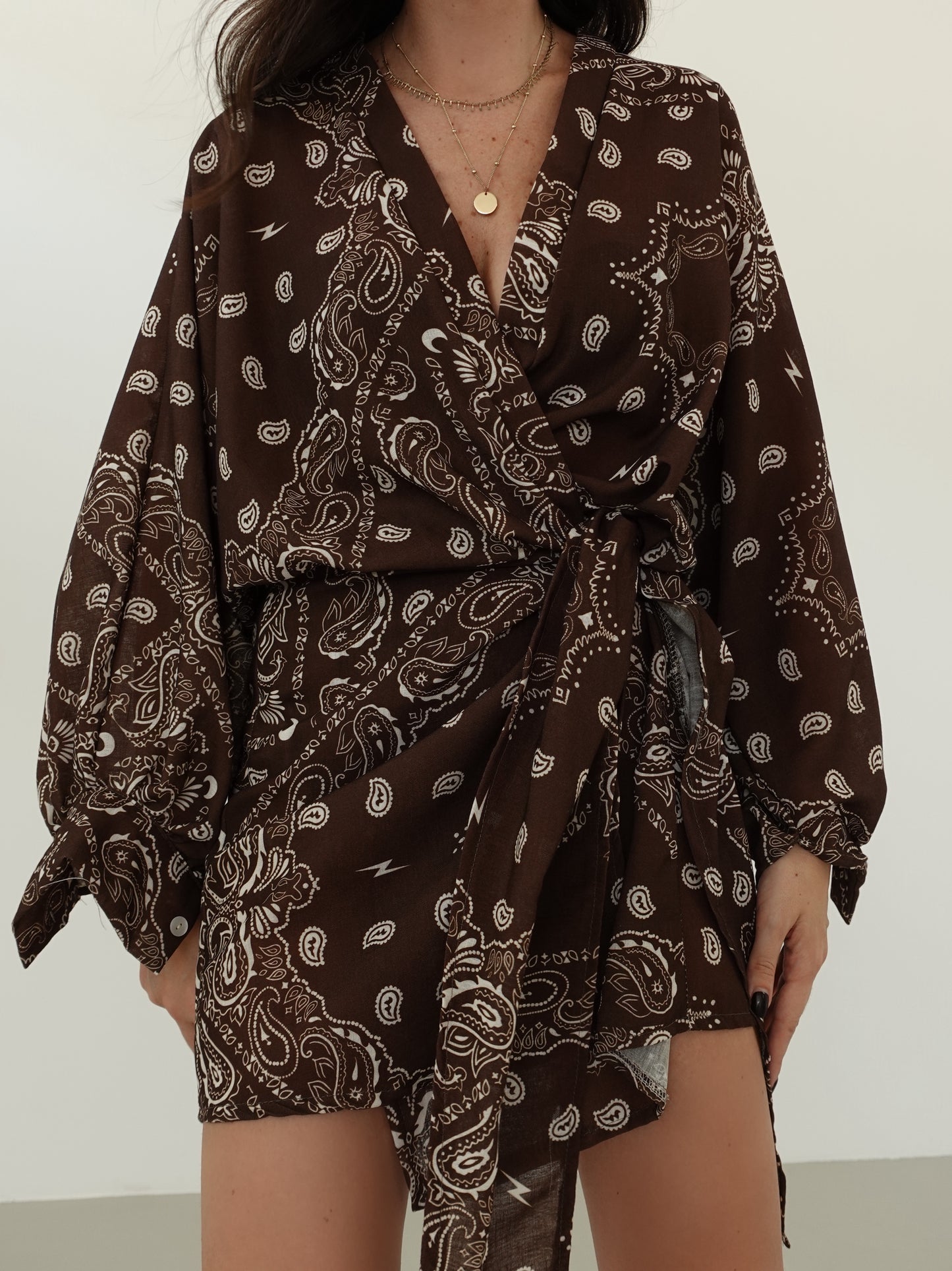 MINI DRESS BANDANA A PORTAFOGLIO - MARRONE 668088