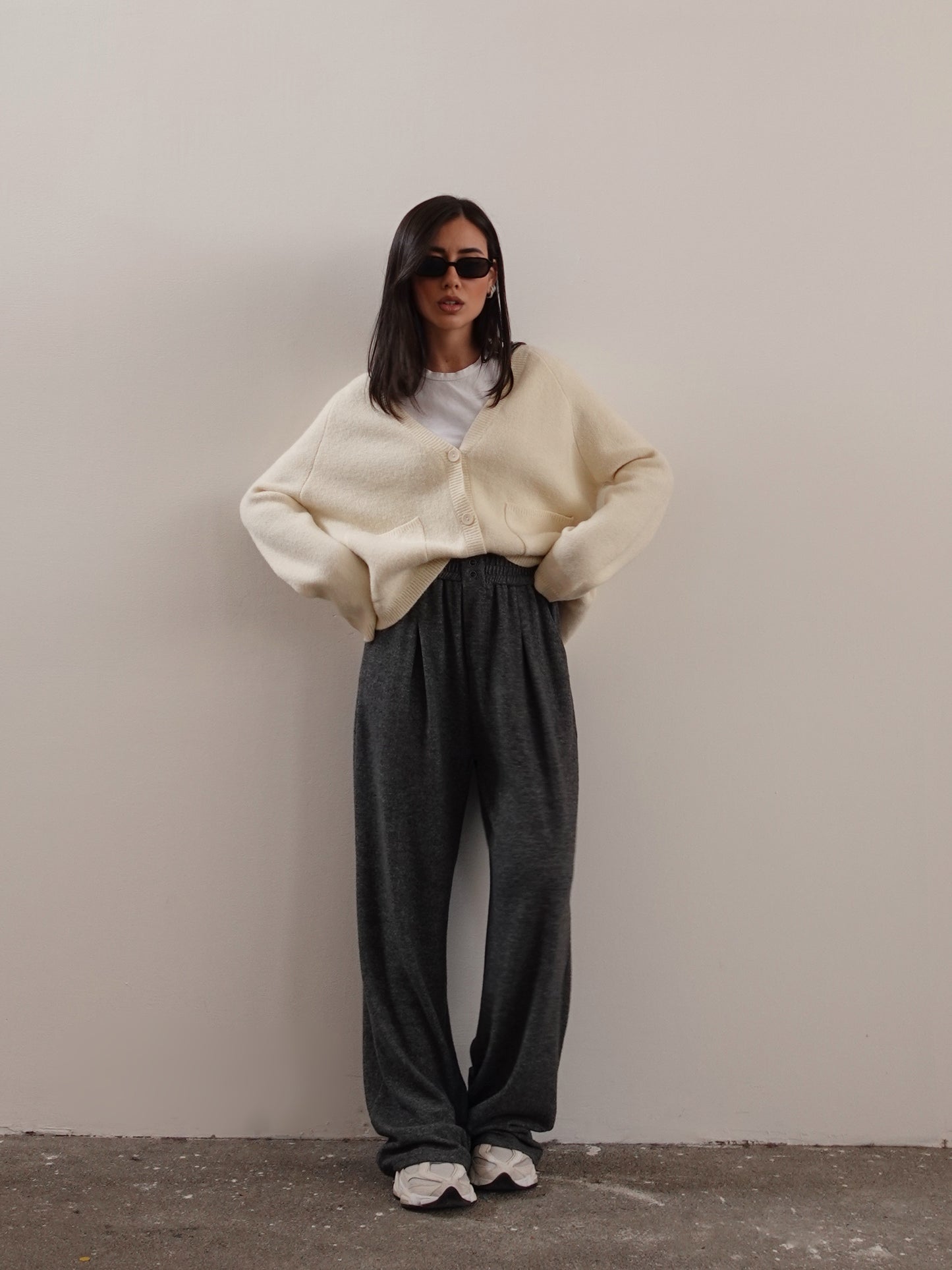 PANTALONI COMFY IN MISTO LANA - GRIGIO CHIARO 15716