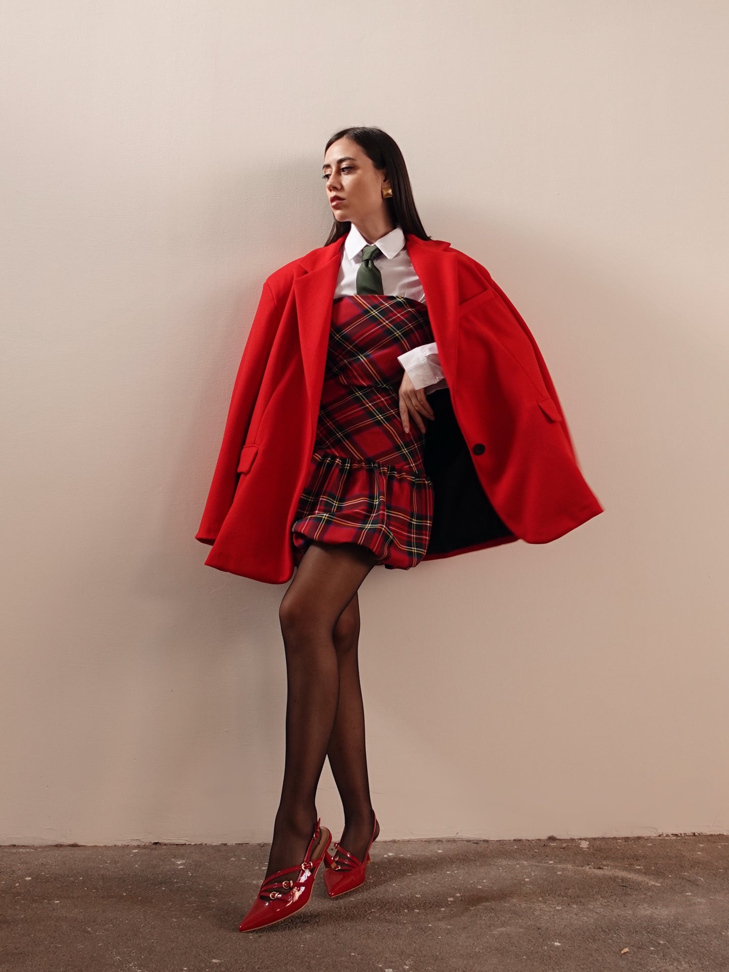 MINI DRESS TARTAN CON GONNA A PALLONCINO - ROSSO/VERDE 96409