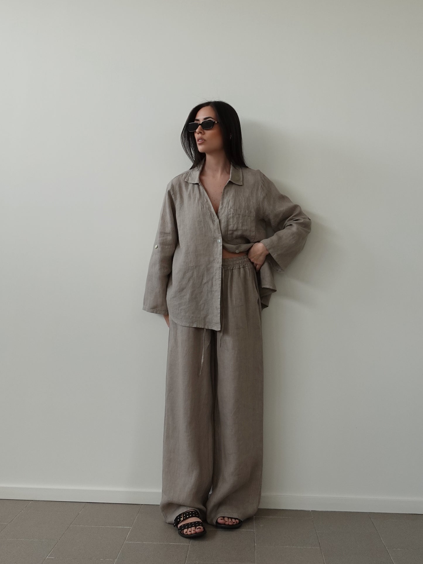 CAMICIA IN LINO CON TASCHINO - SABBIA 6684