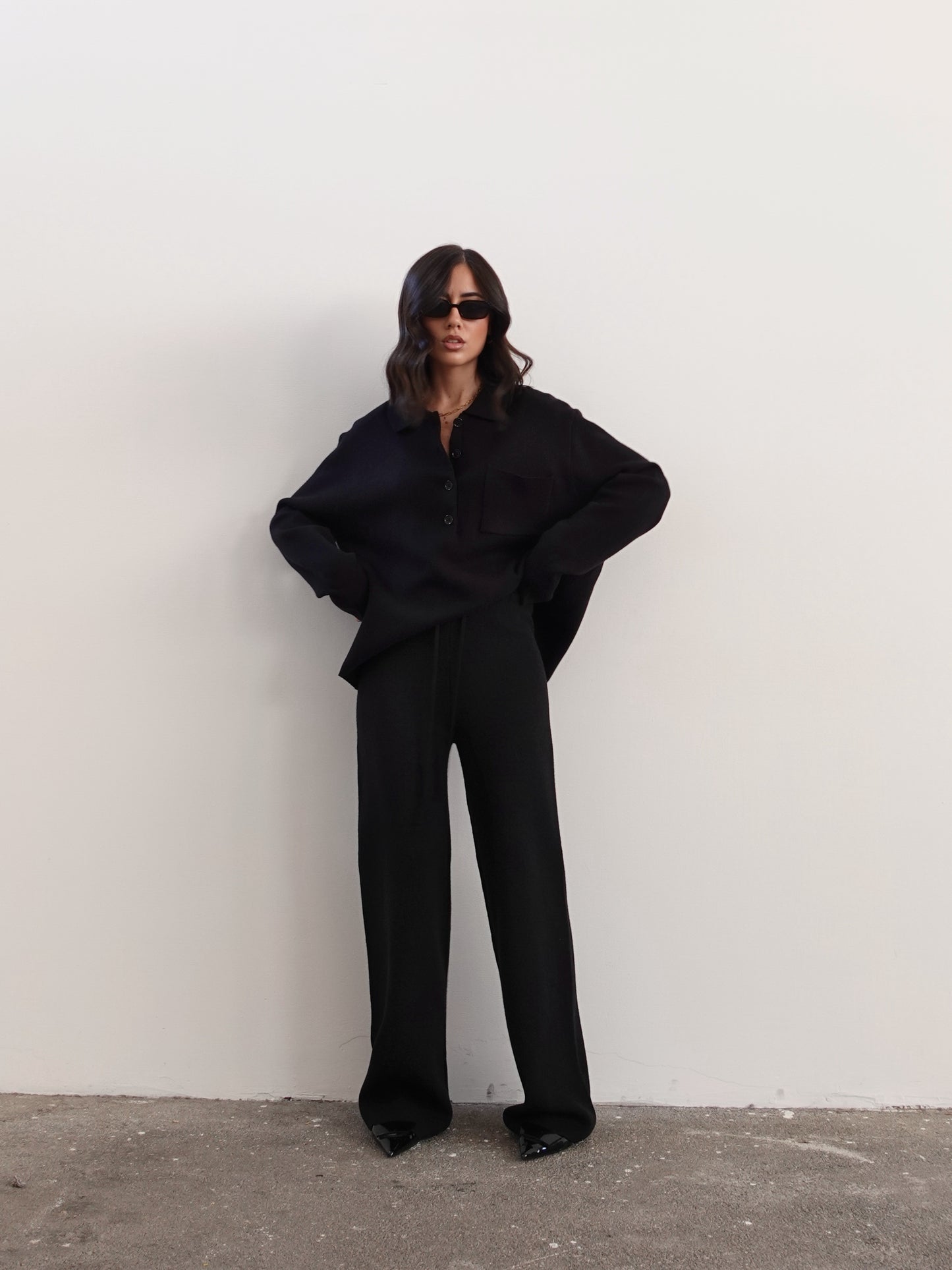 PANTALONI WIDE LEG IN MAGLIA - NERO 7133