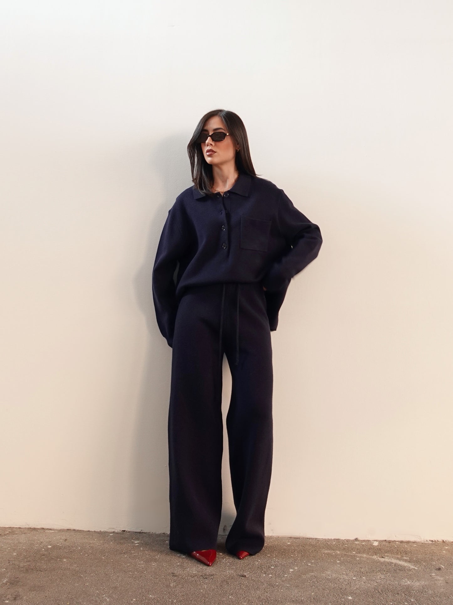 PANTALONI WIDE LEG IN MAGLIA - BLU 7133