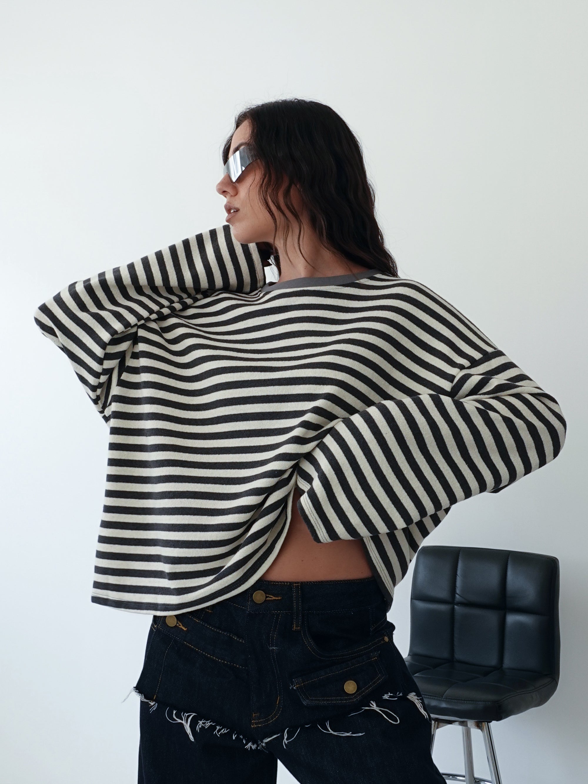 LONG-SLEEVE A RIGHE - BURRO/GRIGIO F1109