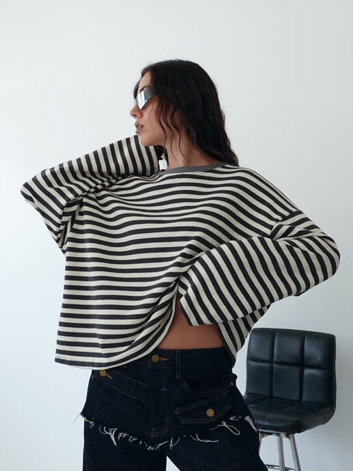 LONG-SLEEVE A RIGHE - BURRO/GRIGIO F1109