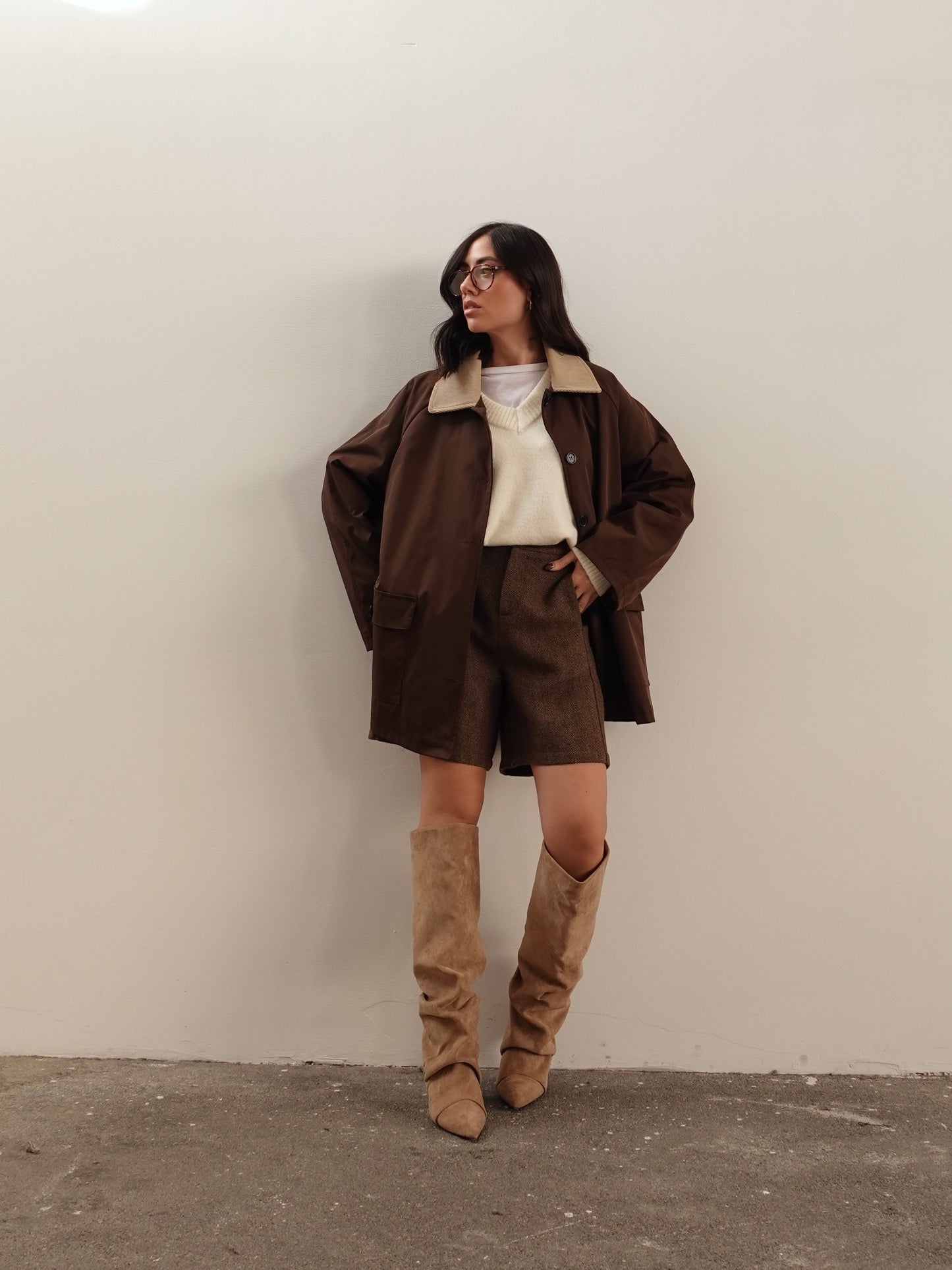 GIACCA IN TESSUTO TECNICO CON COLLETTO A COSTINE - MARRONE 6270