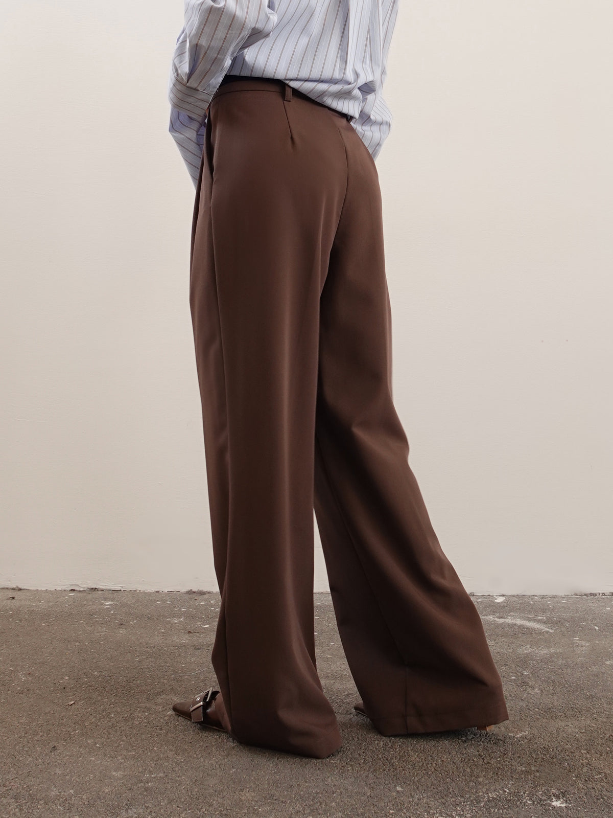 PANTALONI WIDE LEG CON CINTURA - CAFFE' 16088