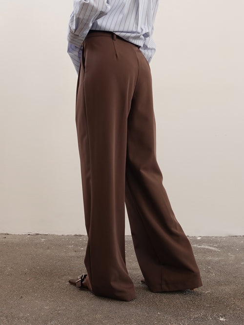 PANTALONI WIDE LEG CON CINTURA - CAFFE' 16088