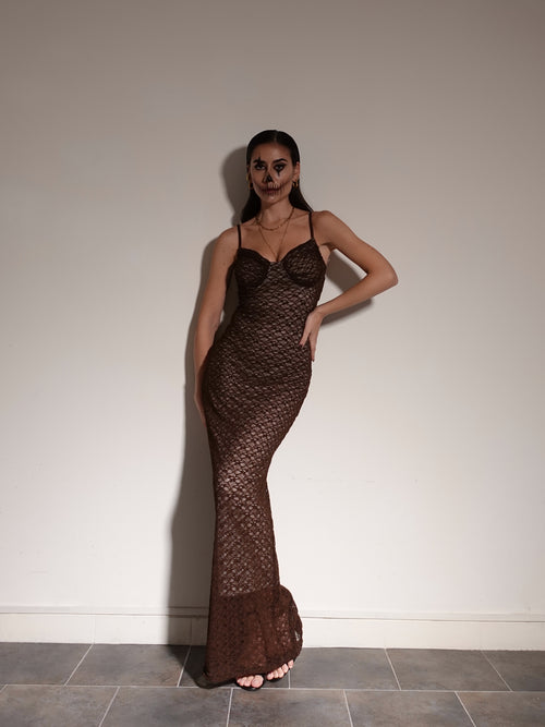 LONG DRESS LACE CON COPPETTE - MARRONE 6288