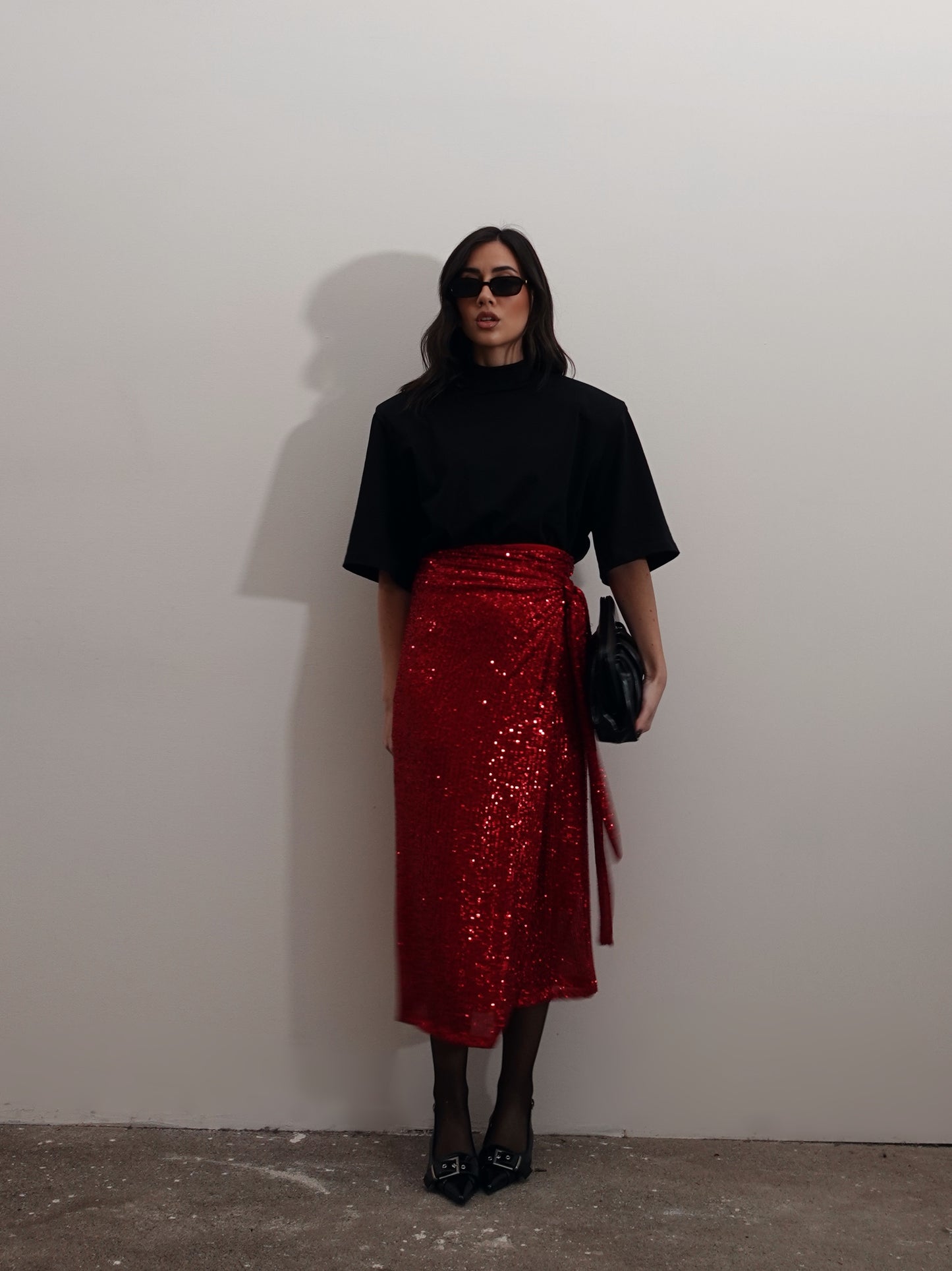 GONNA MIDI PAILLETTES A PORTAFOGLIO - ROSSO 66162