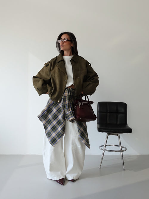 CAMICIA IN COTONE A QUADRI CON SPALLINE - VERDE/BEIGE