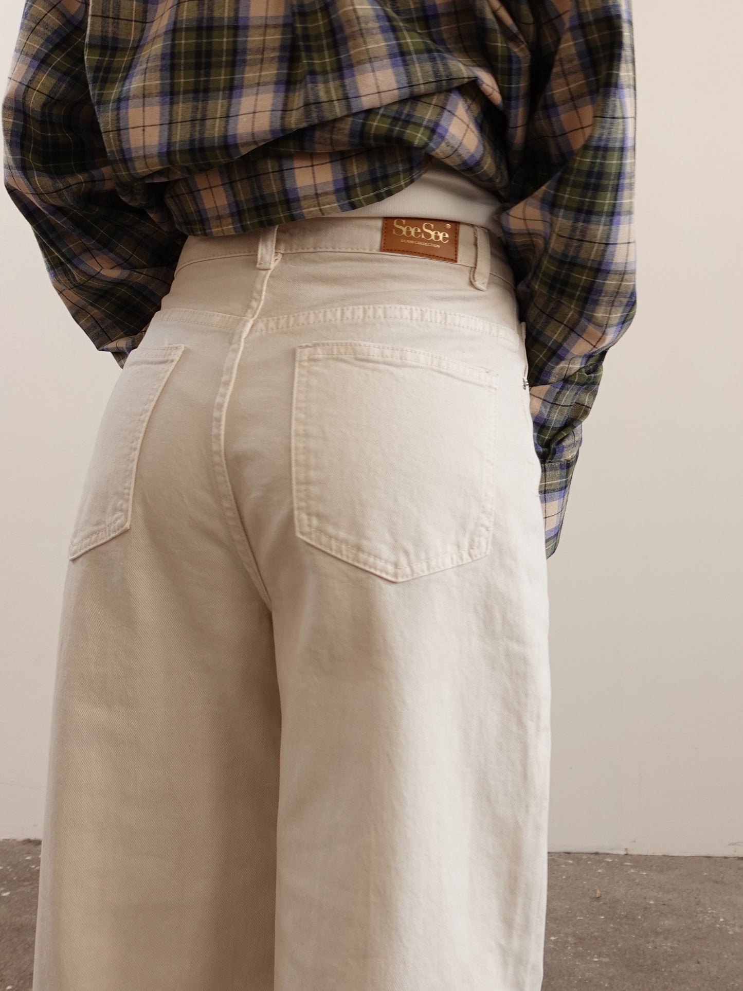 JEANS VITA ASIMMETRICA WIDE LEG - BEIGE 3581