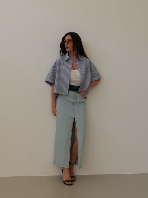 CAMICIA CROP A RIGHE - AZZURRO 81288