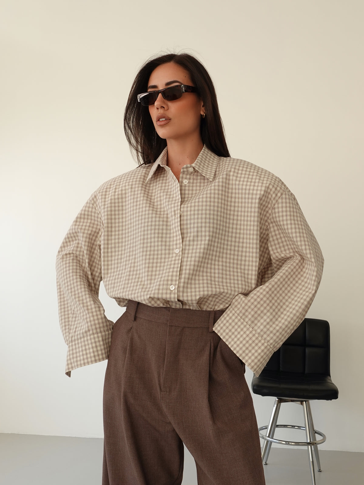 CAMICIA A QUADRETTI CON SPALLINE - BURRO/MARRONE 2704
