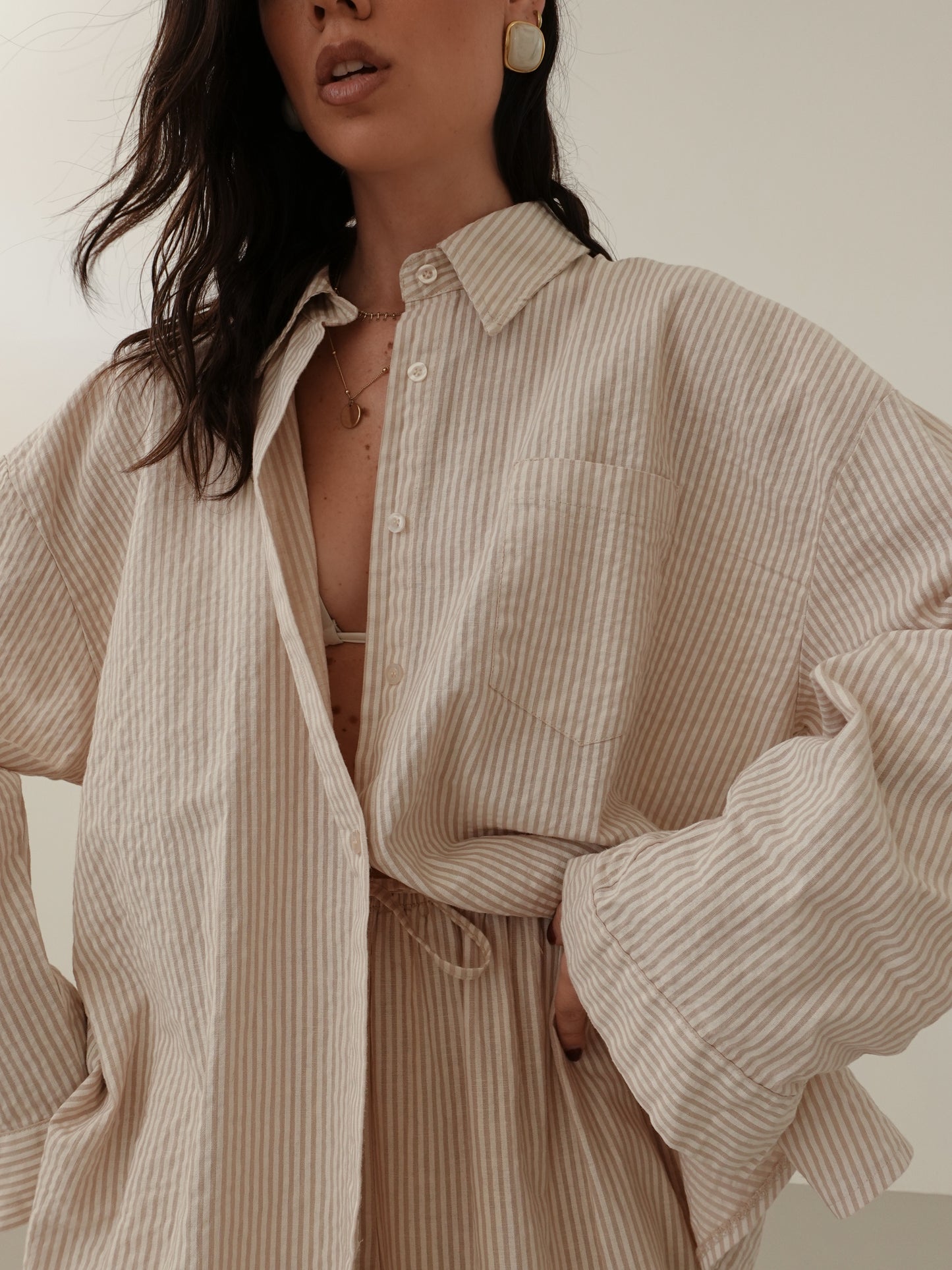 CAMICIA MILLERIGHE MISTO LINO - BEIGE 2549