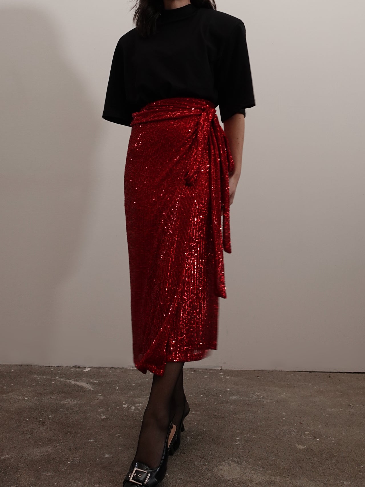 GONNA MIDI PAILLETTES A PORTAFOGLIO - ROSSO 66162