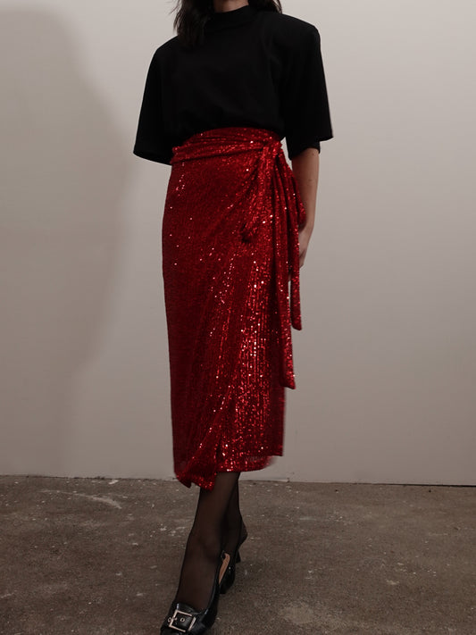 GONNA MIDI PAILLETTES A PORTAFOGLIO - ROSSO 66162