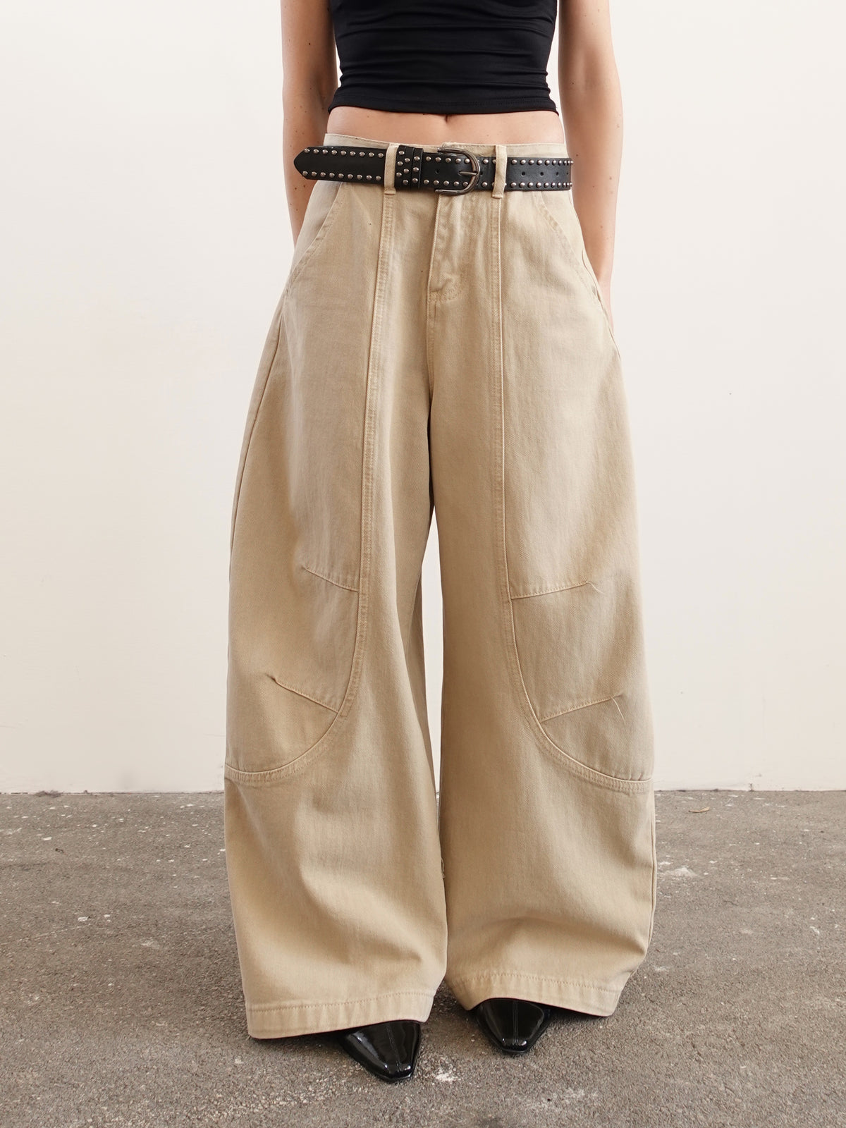 JEANS BAGGY BALLOON BEIGE CON CINTURA 58016