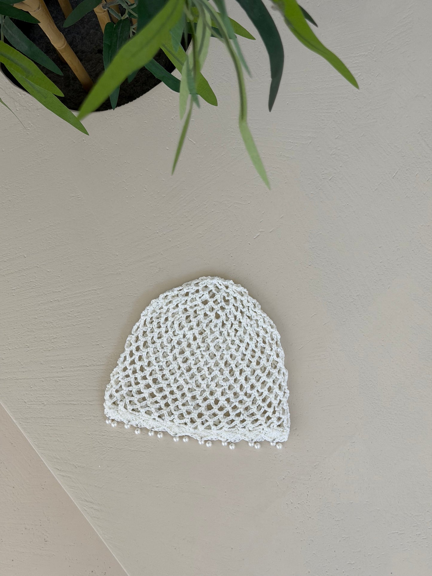 CUFFIETTA CROCHET CON PERLINE - BIANCO