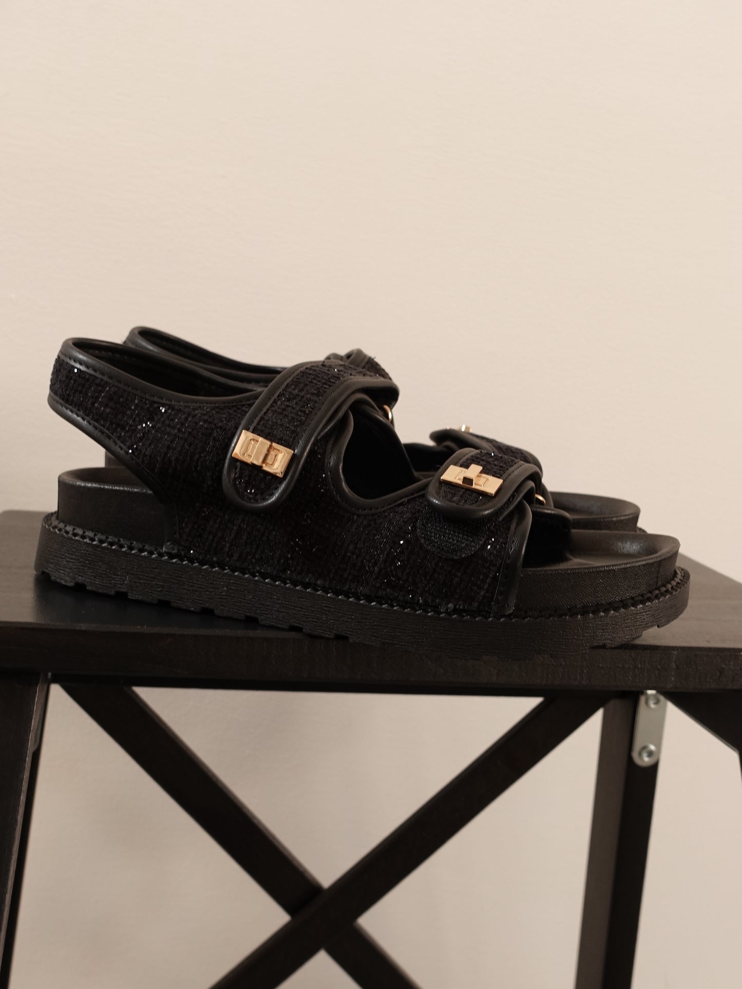 SANDALI PLATFORM IN TWEED - NERO GLITTER CM169