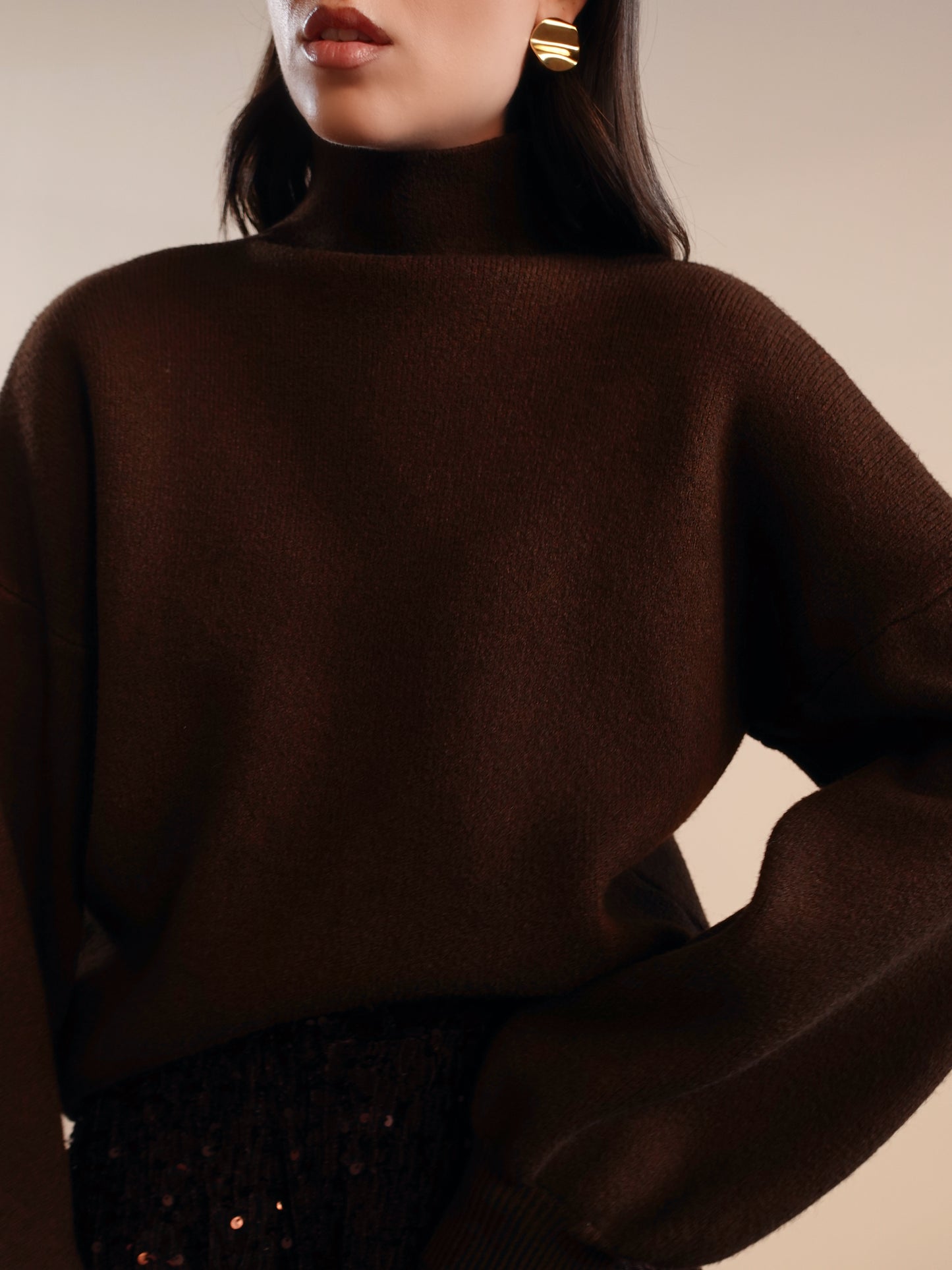 MAGLIONCINO MEZZO COLLO CON MANICA A SBUFFO - MARRONE 5179