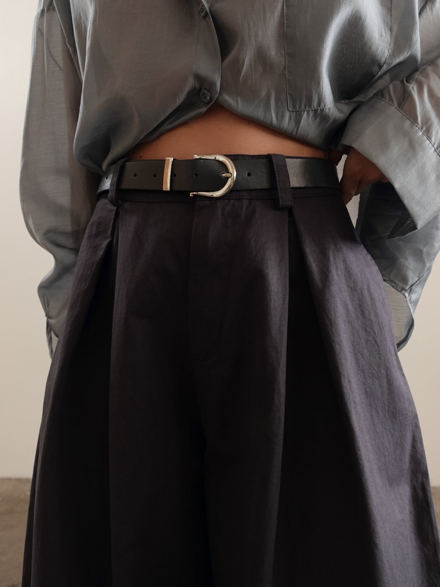 PANTALONI IN COTONE BAGGY BALLOON CON CINTURA - GRIGIO 14741