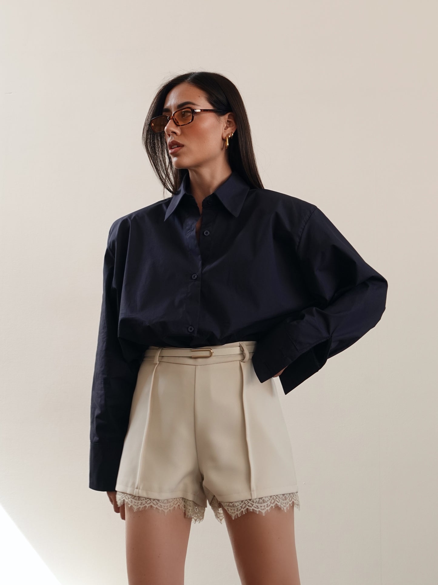 SHORTS ORLO IN PIZZO + CINTURA - BEIGE 50087