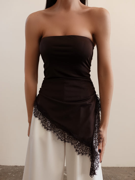 TOP LINGERIE CON PIZZO - MARRONE 46491