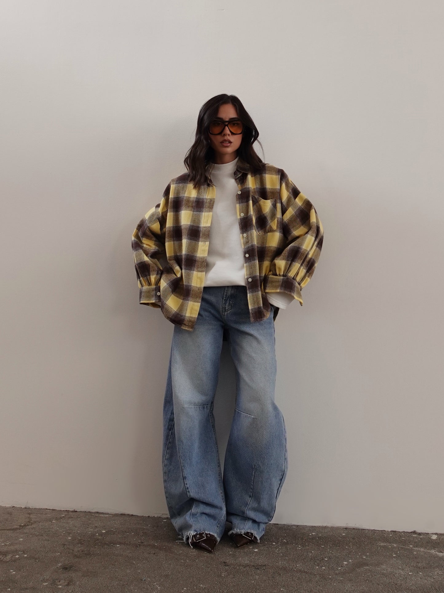 CAMICIA A QUADRI IN FLANELLA LEGGERA - GIALLO/MARRONE 24616