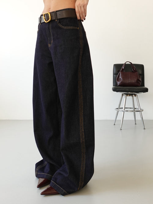 JEANS BALLOON COLOR CON CINTURA - BLU SCURO 32630