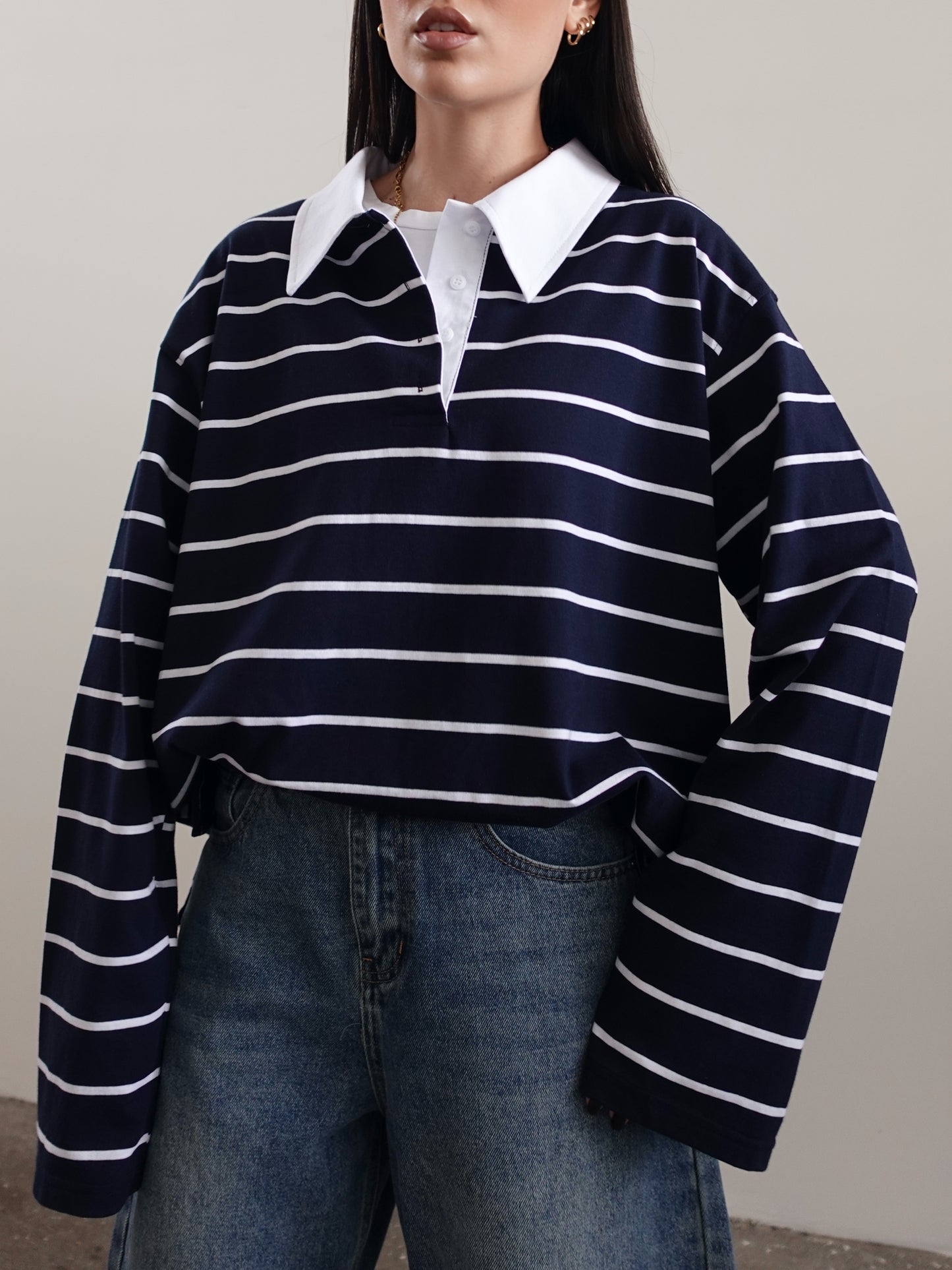 POLO A RIGHE CON COLLETTO A CONTRASTO - BLU/BIANCO 51020