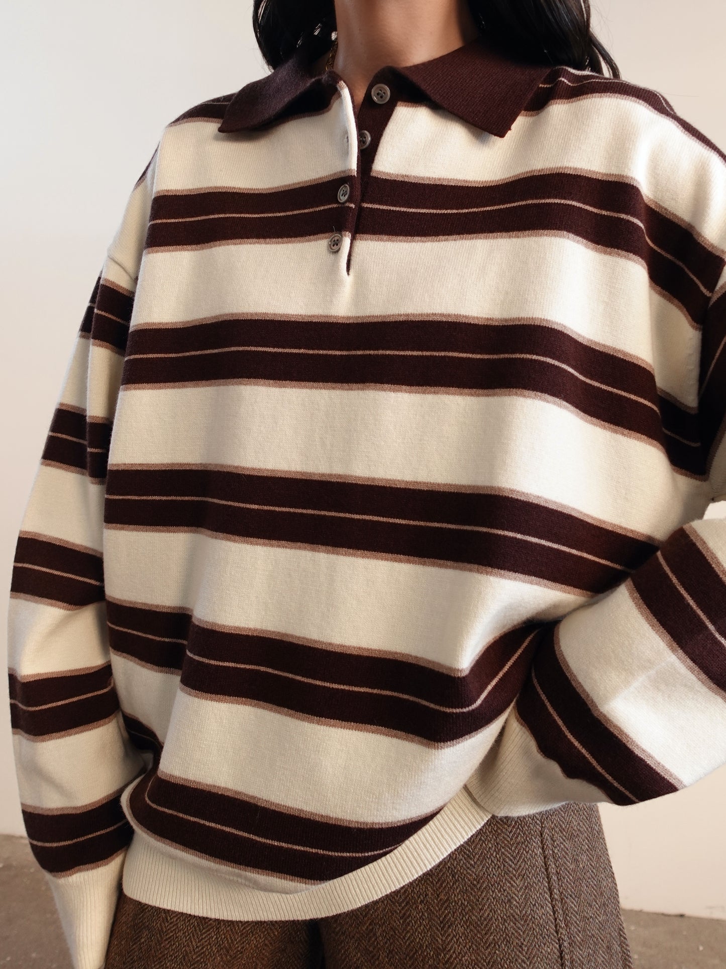 POLO IN MAGLIA OVERSIZE A RIGHE - PANNA/CAFFE' 7197-1