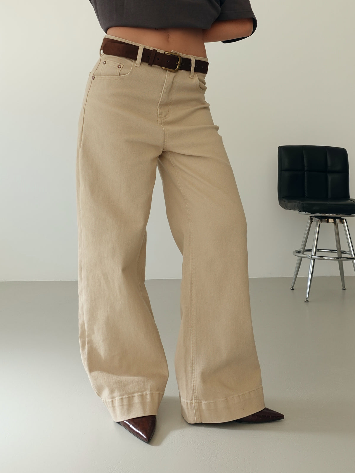 PANTALONI WIDE LEG CON CINTURA - BEIGE 202446