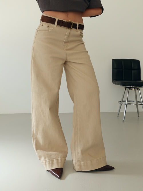 PANTALONI WIDE LEG CON CINTURA - BEIGE 202446