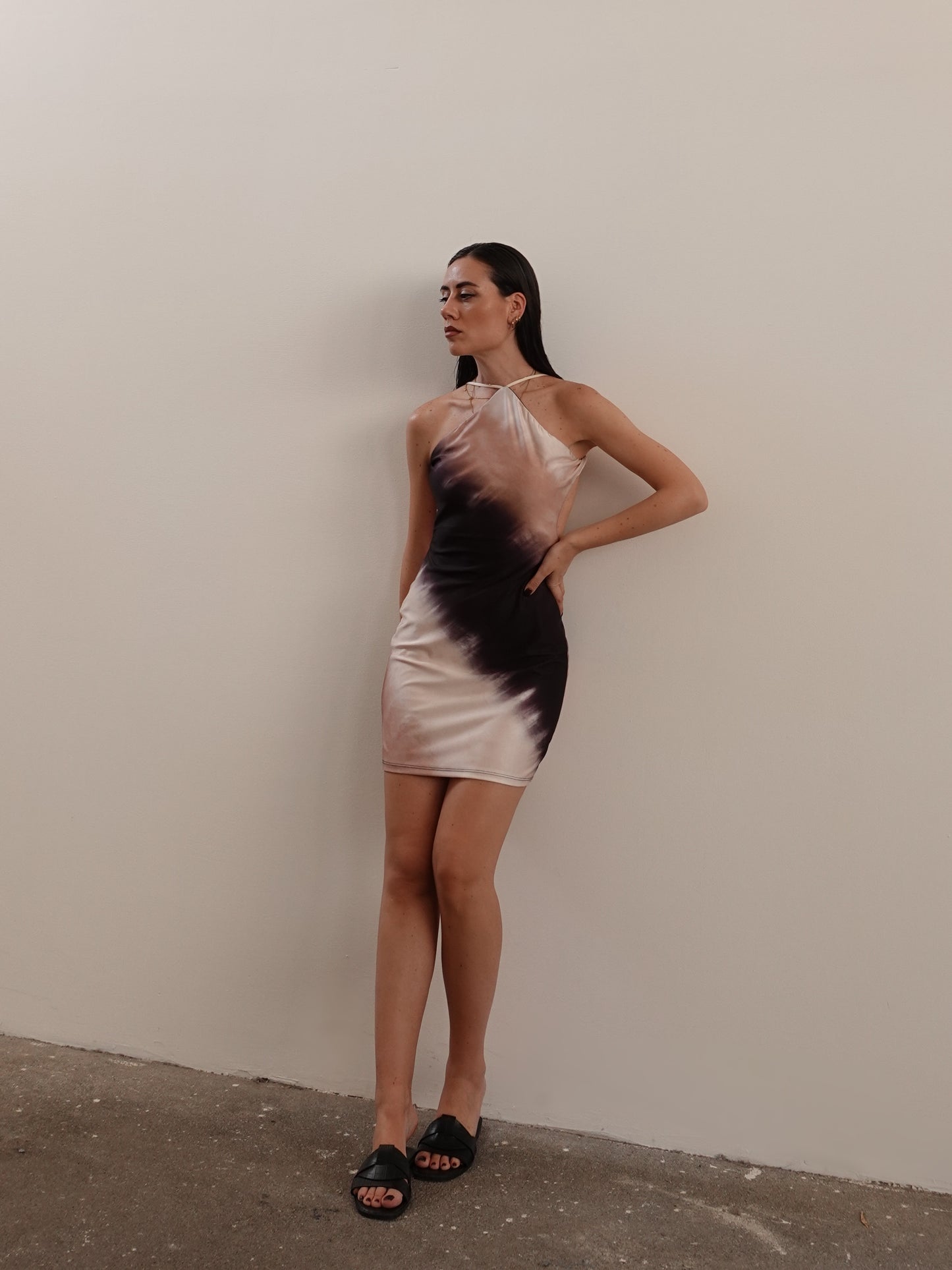 MINI DRESS NUANCED - NERO/BEIGE 140121