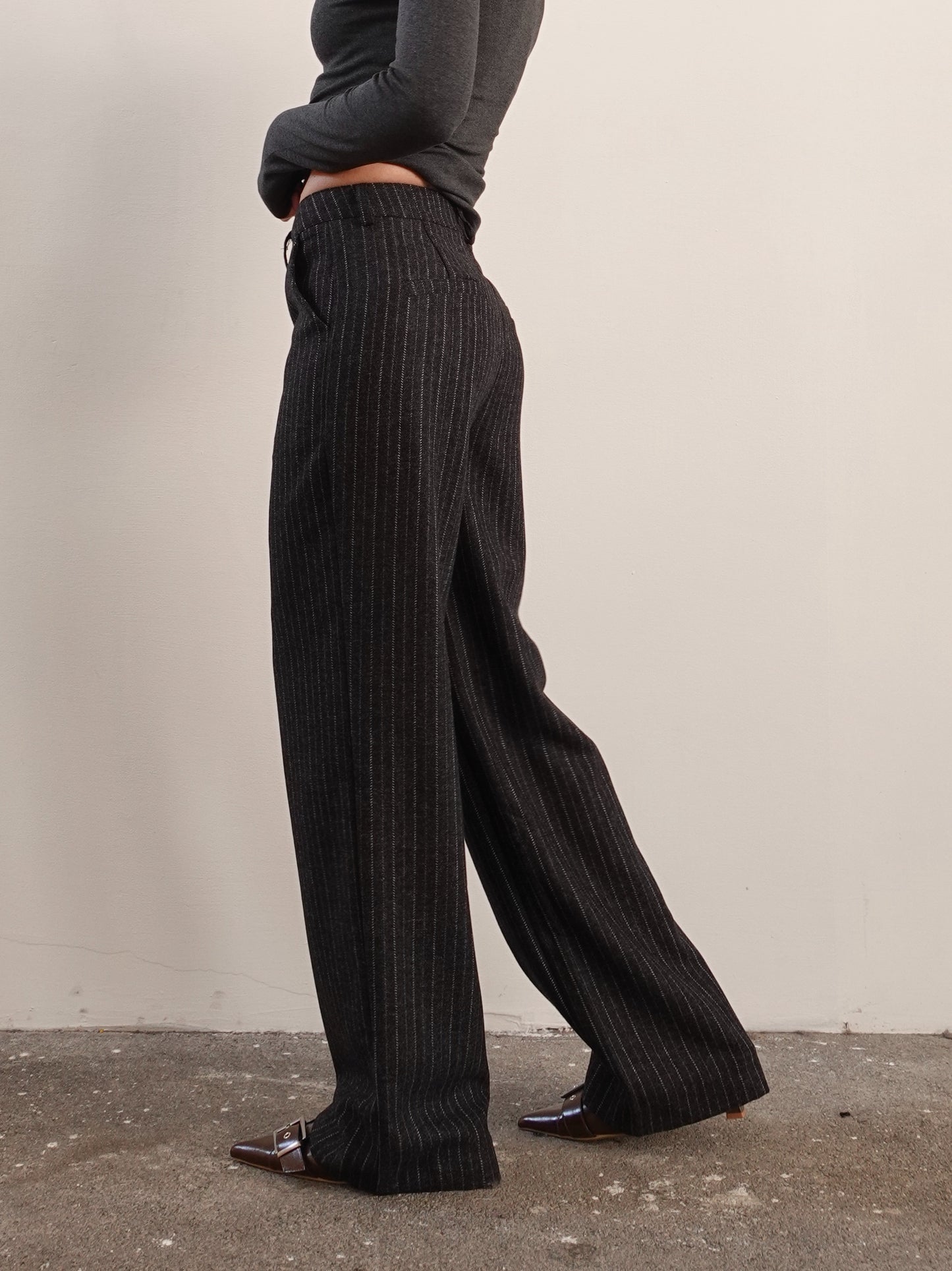 PANTALONI WIDE LEG GESSATI - ANTRACITE 8493