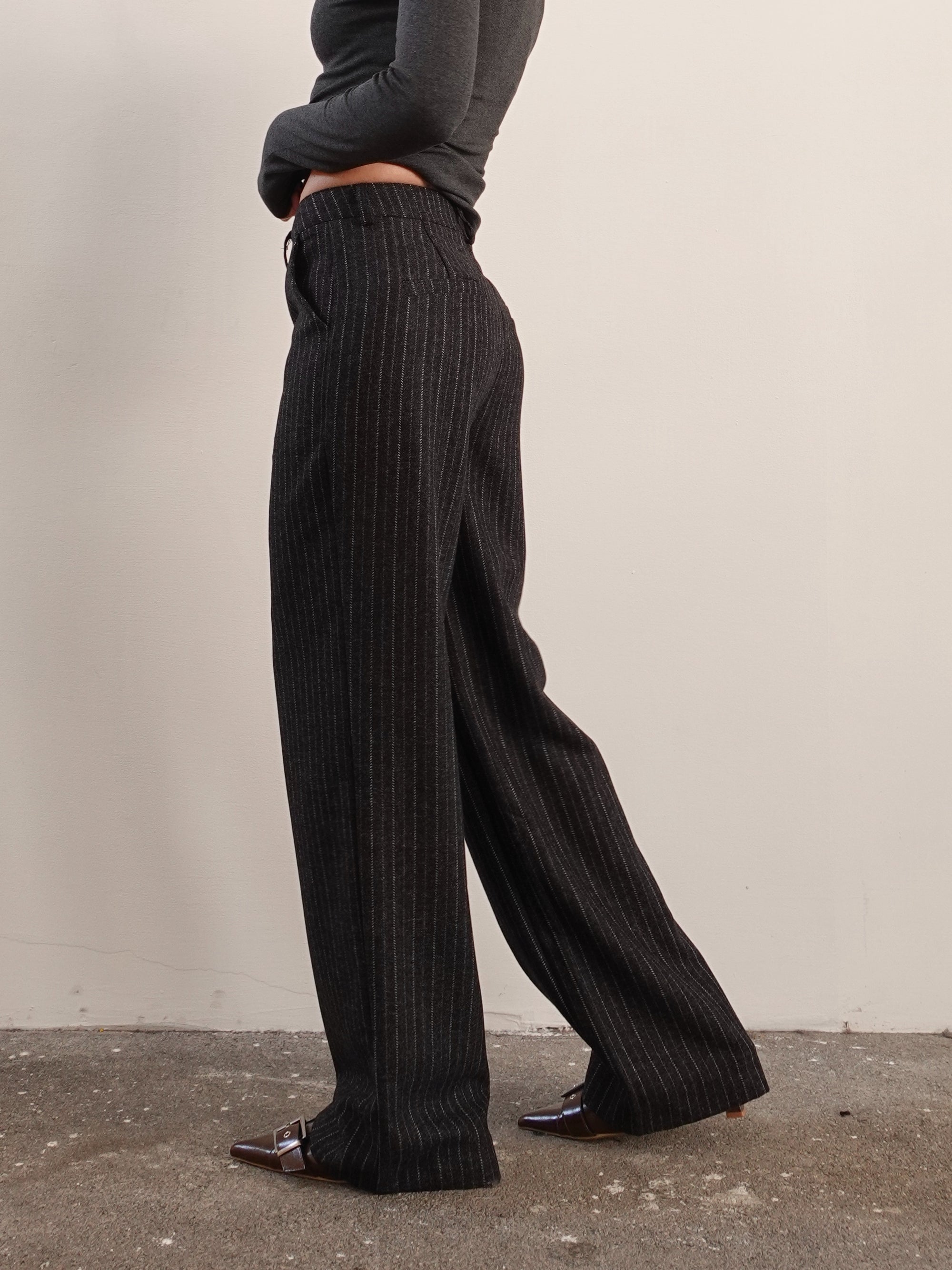 PANTALONI WIDE LEG GESSATI - ANTRACITE 8493
